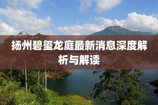 扬州碧玺龙庭最新消息深度解析与解读