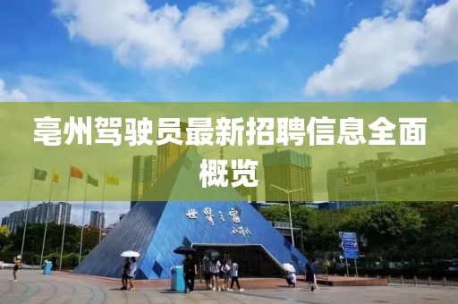 亳州驾驶员最新招聘信息全面概览